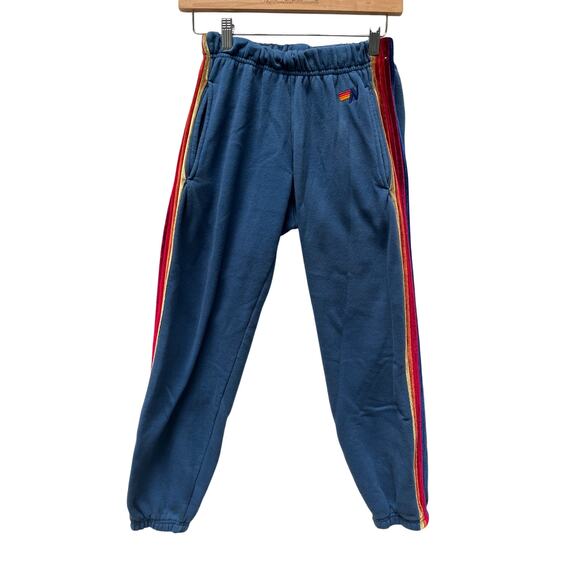 Aviator Nation Blue Joggers sweatpants with velvet colored stripes M - Picture 1 of 11
